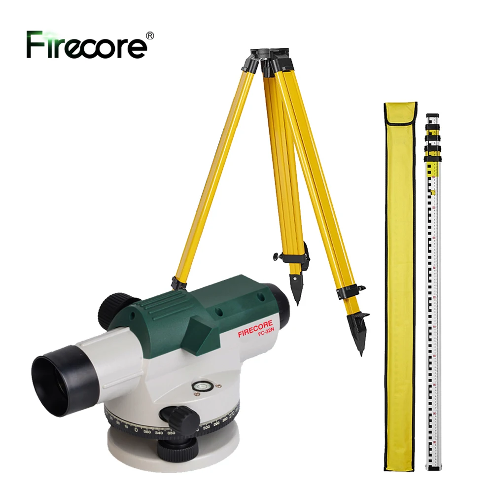 FIRECORE 32X Automatic Optical Level +Tower Ruler +Tripod Accurate Levelling Height/Distance/Angle Measuring Tool