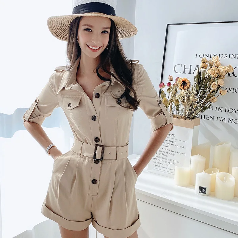 Dabuwawa Safari Style Button Front Romper Women High Waist Solid Streetwear Slash Playsuit Rompers Female Slim Fit DT1AJP004 Dabuwawa Safari Style Button Front Romper Women High Waist Solid Streetwear Slash Playsuit Rompers Female Slim Fit DT1AJP004