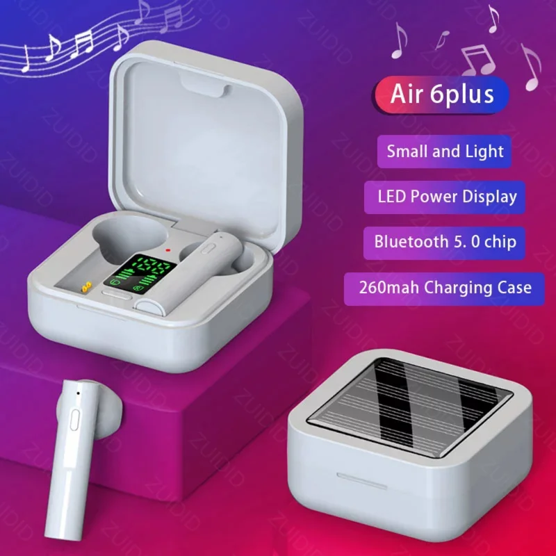 Suitable for all smartphones Xiaomi Air6 Plus TWS Wireless Bluetooth Earphones Support Solar Charging Waterproof PK Air 2se
