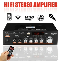 AMPLIFICADOR DE 220V para coche, reproductor de Audio estéreo con pantalla LCD, 2 canales de potencia, compatible con tarjeta SD, disco U, Radio FM, Karaoke