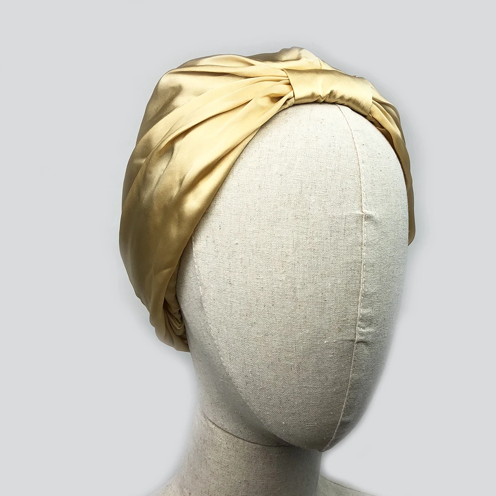 Women Sleep Hat Soft Pure Silk Charmeus Night Sleep Cap Hair Bonnet  Silk Comfortable Head Cover Wide Elastic Band Hair Loss Cap 3