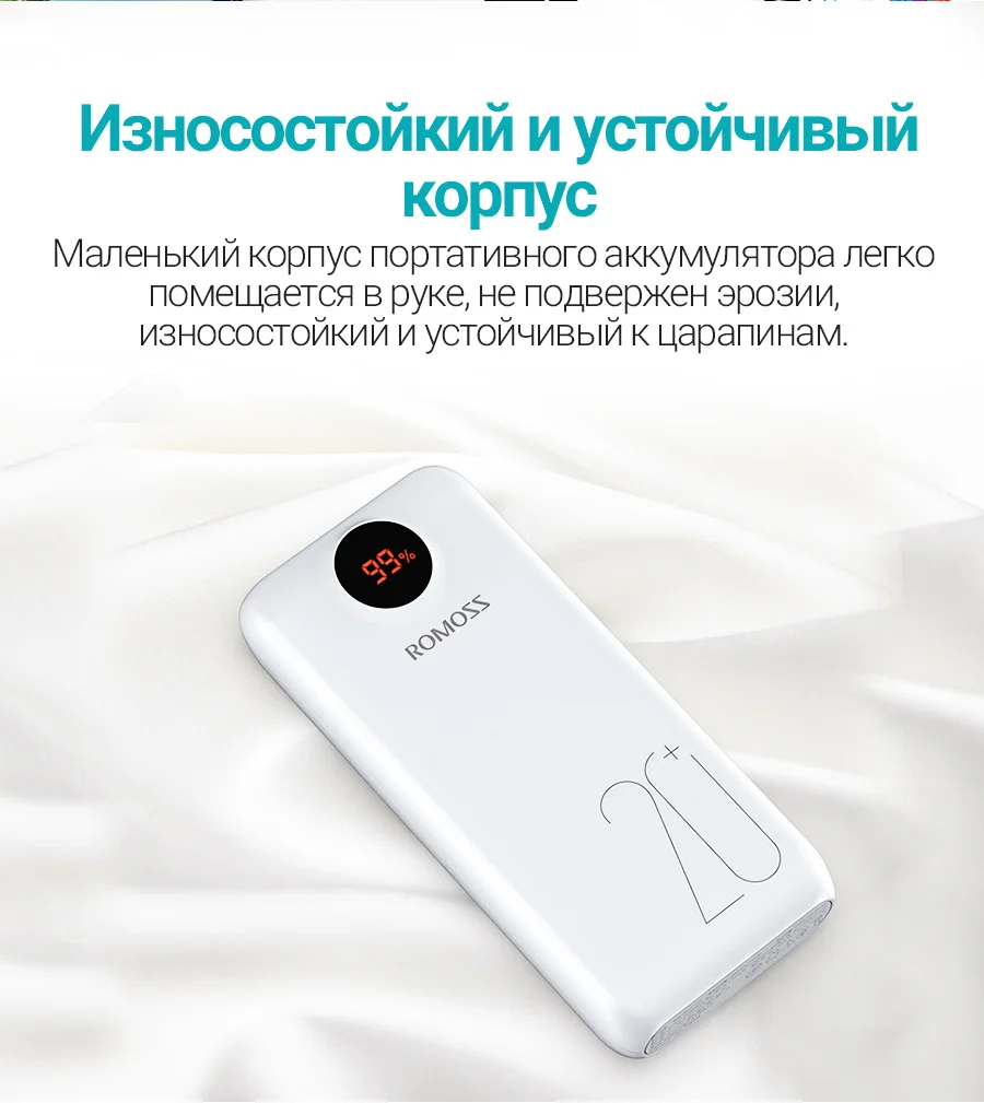 Внешний аккумулятор ROMOSS SW20PS+ 20000 mAh с показанием уровня заряда повербанк с индикатором [ из России]