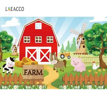 

Laeacco Cartoons Farm Animal House Tree Happy Birthday Photography Backgrounds Customize Photographic Backdrops For Photo Studio