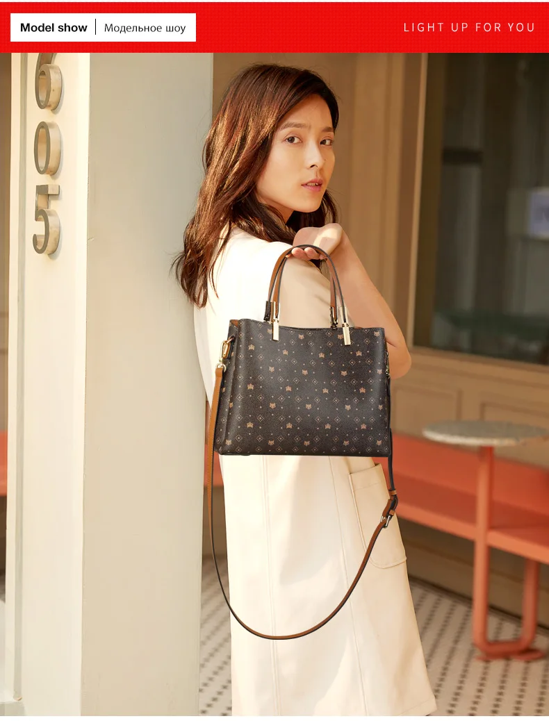 FOXER Business Lady Elegant Handbag Large Capacity Commuter Totes Style Signature Bag for Women Monogram PVC Purse Shoulder Bags