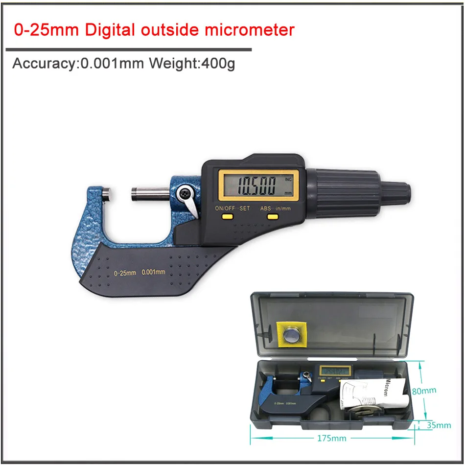 

0-25mm Outside micrometr diameter of digital display ,High precision outer diameter measuring instrument accuracy 0.001mm