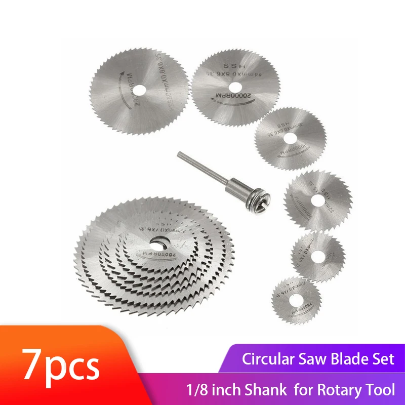 7pcs Mini Circular Saw Blade Set High Speed Steel Cutting Disc with 1/8" Shank Dremel Rotary Tool Wheel | Инструменты