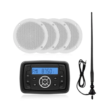 

Marine Waterproof Stereo Boat Bluetooth Radio Audio System Receiver FM AM Car MP3 Player+2 pairs 4inch Marine Speaker+FM Antenna
