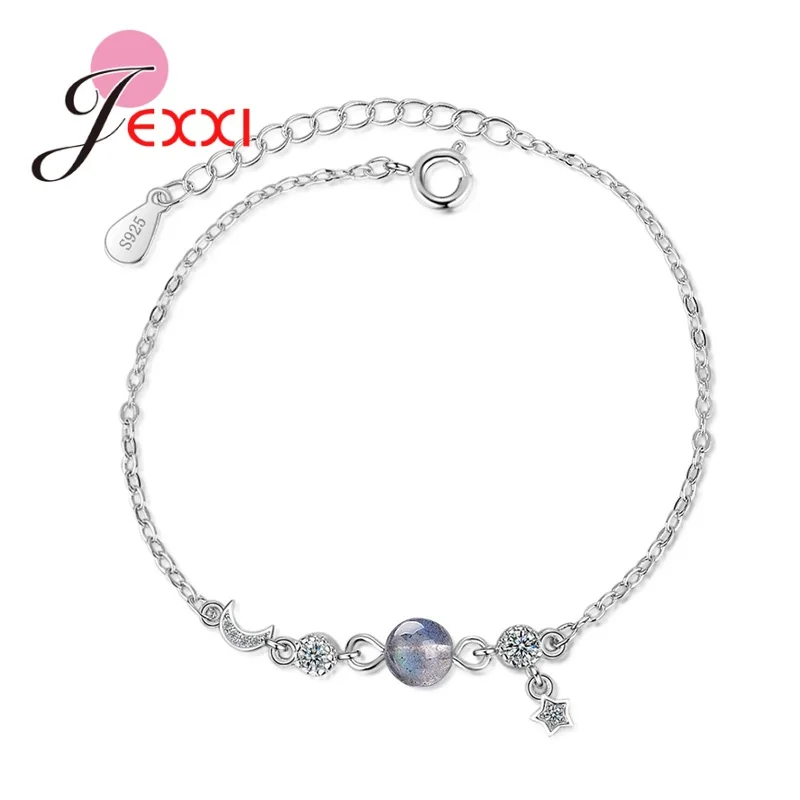 Новое поступление, 925 пробы, серебряный, голубой, планета, луна, браслеты с подвесками для женщин, индивидуальность, Студенческая, для девушек, подарок, модное ювелирное изделие
