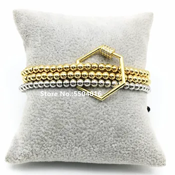 

Fashion Hexagon cz Screw charm bracelet,Hexagon shape Gold clasp accessories,4mm Cooper Beads Stretch bracelets clasps Pendants