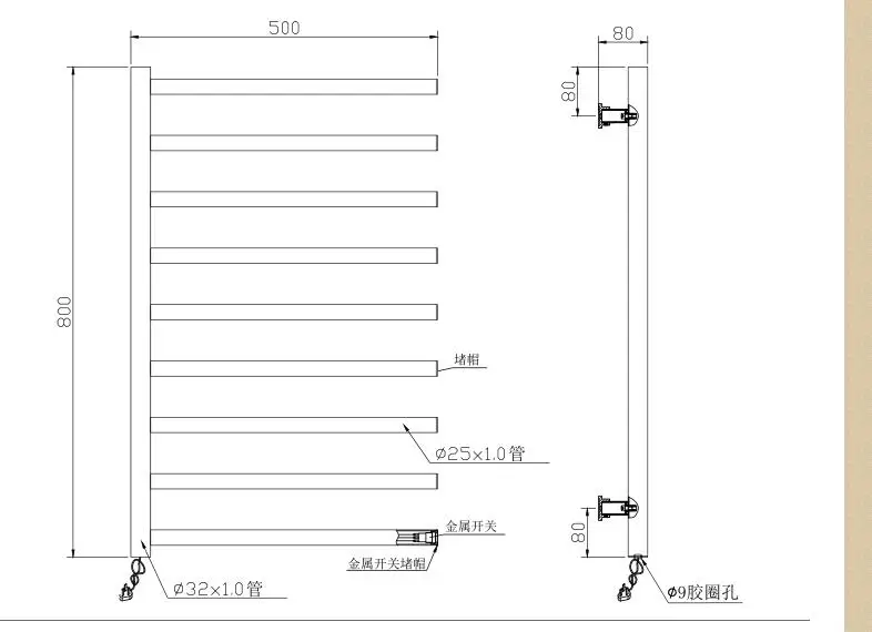 

Stainless steel 304 Heated towel rail