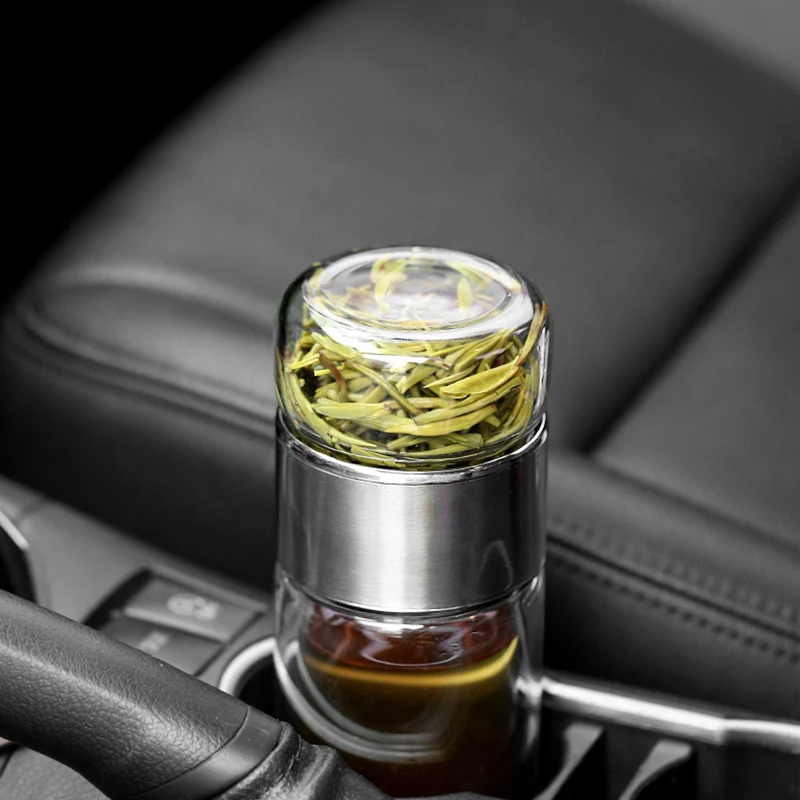 390 ml tevandflaske med højt borosilikatglas, dobbeltlags tevandkop, infuser, tumbler, drikkeglas, vandflaske med tefilter_voghion.com