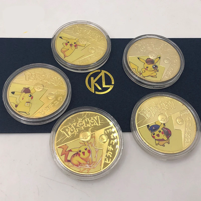 Ofertas Especiales 5 estilos Anime japonés Pokémon edición oro moneda tarjeta Pikachu dorado juego de tarjeta de colección de dibujos animados de los niños Juguetes OnwZe305X69