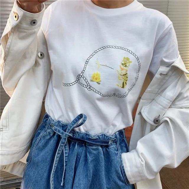 2019 Early Spring and Summer New Cat Print Women T shirt