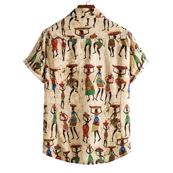 Floral African Shirt Men 2021 Summer Short Sleeve Cotton linen Beach Wear Casual Button Vacation