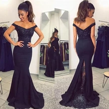 Темно-синее платье для выпускного вечера, кружевное с аппликацией из бусин, вечернее платье русалки, вечерние платья на заказ CP357