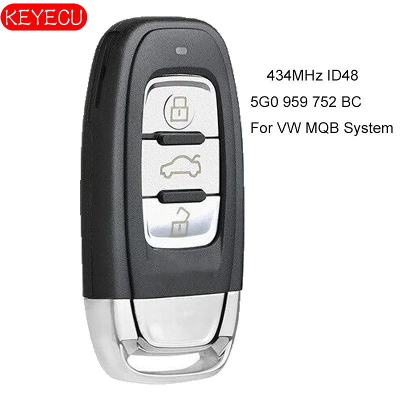 KEYECU MQB система умный дистанционный ключ 3 кнопки Fob 434 МГц ID48 для Volkswagen Golf VII GTI 2012- FCC: 5G0 959 752 BC