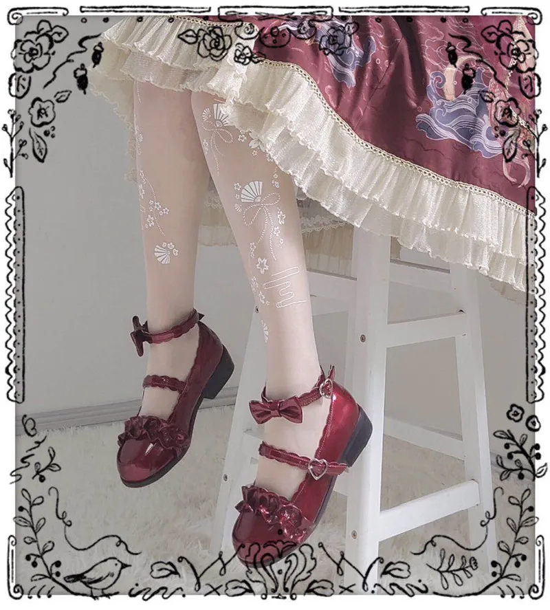 

White Japanese Style Lolita Female Sakura Glass Thin Panty-hose Sweet lovely Silk stocking Summer Cosplay pantyhose
