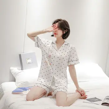 

Fiklyc Summer Ice Silk Short Sleeve Pajamas Women Cardigan Home Service Thin Cute Sweet Home Service