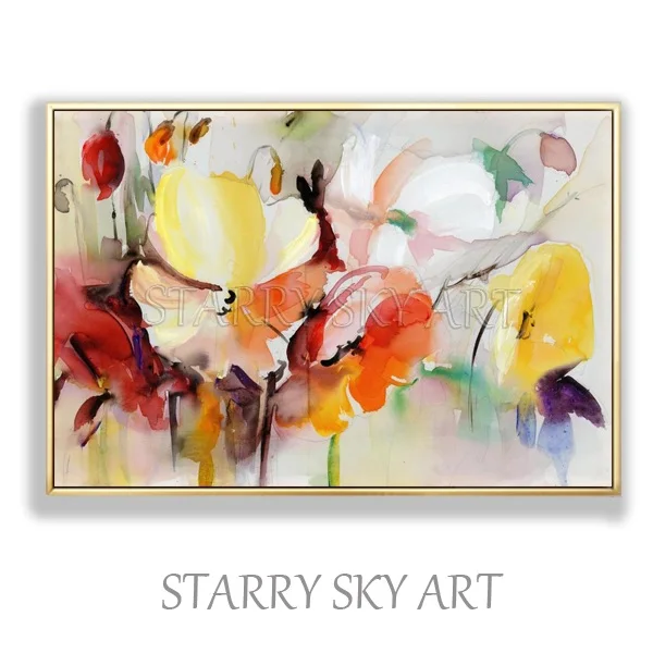 Flower Painting D Ручная роспись красивые стены Искусство Акварель стиль акриловые цветы живопись красивые цветы акриловая живопись для гостиной - Цвет: Flower Painting D