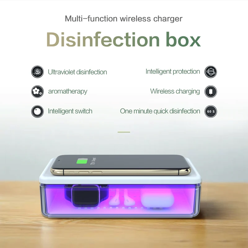 

2020 New Arrival Multifunctional Wireless Charger Mobile Phone Disinfection Box UV Rechargeable Disinfection Box