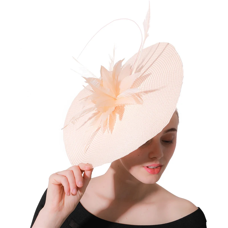Ladies Fascinator Straw Hats Bride Wedding Hats and Fedoras for Women Elegant Church Hats Top Hat Feather Clip LM067