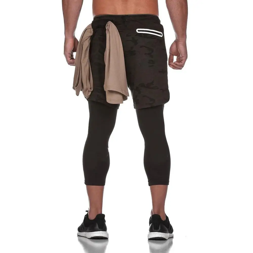 2020 New Sporting Pants Men Elastic Breathable Two Piece Running Training Pants Gyms Ankle-Length Pants Quick-drying Men Pants