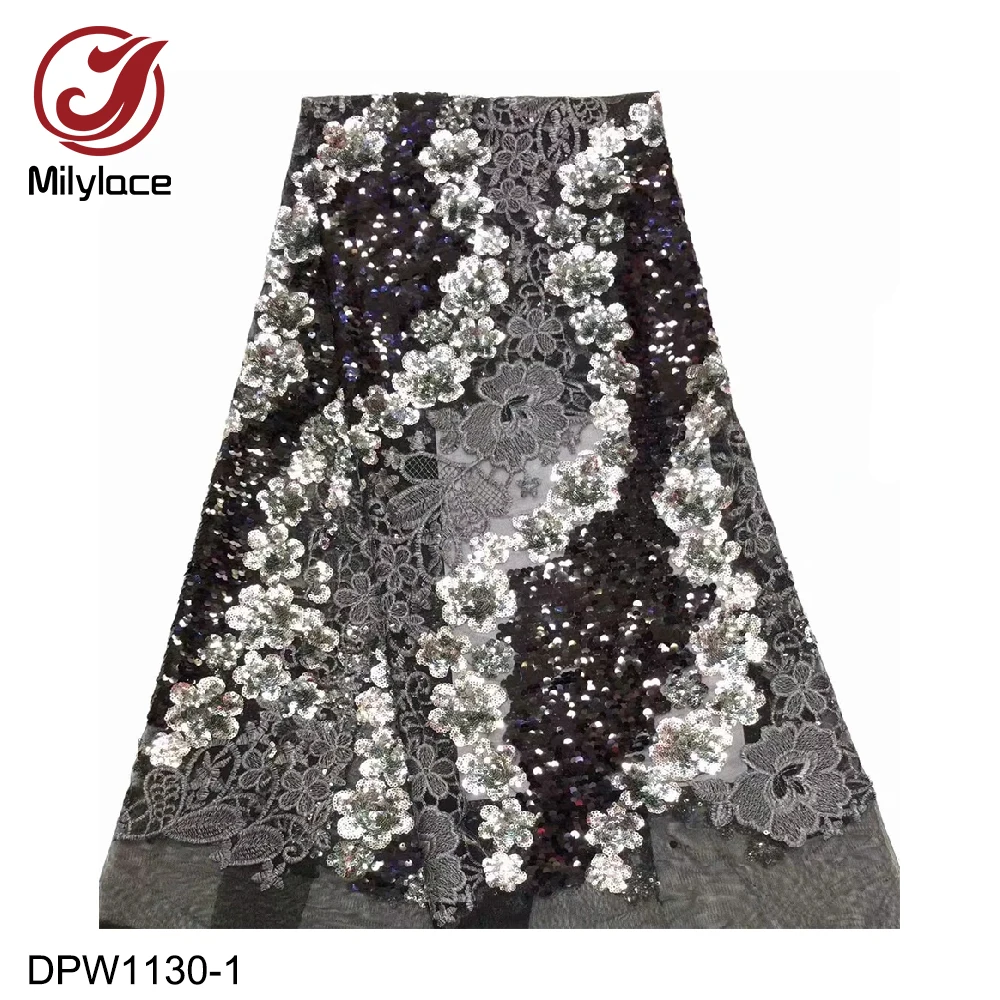 

Pretty Flower Embroidered Tulle French Mesh Lace Fabric High Quality Nigerian Sequin Lace Fabric DPW1130
