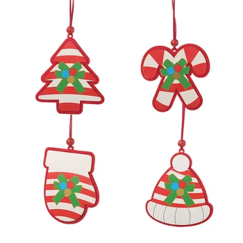 

2019 Xmas Wooden Christmas Pendants Christmas Tree Hanging Accessories Tree Glove Hat Cane Baubles 2pcs for Home Party Decor