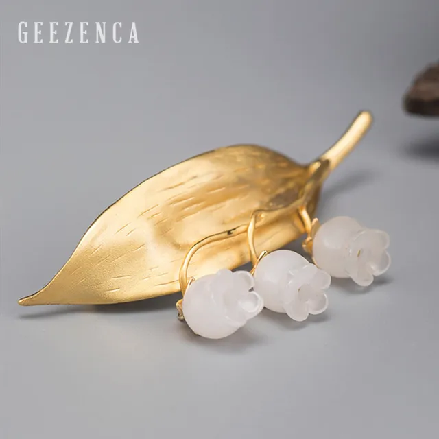 US $32.24 Sterling Silver Golden White Flower Brooch Jewelry Women Handmade Craft