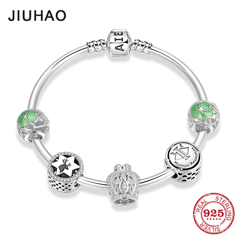 925 пробы, Серебряная корона, круглая форма, человеческий ресурс, очаровательный бисер, браслеты для женщин, браслеты дружбы, ювелирные изделия, сделай сам, подарок