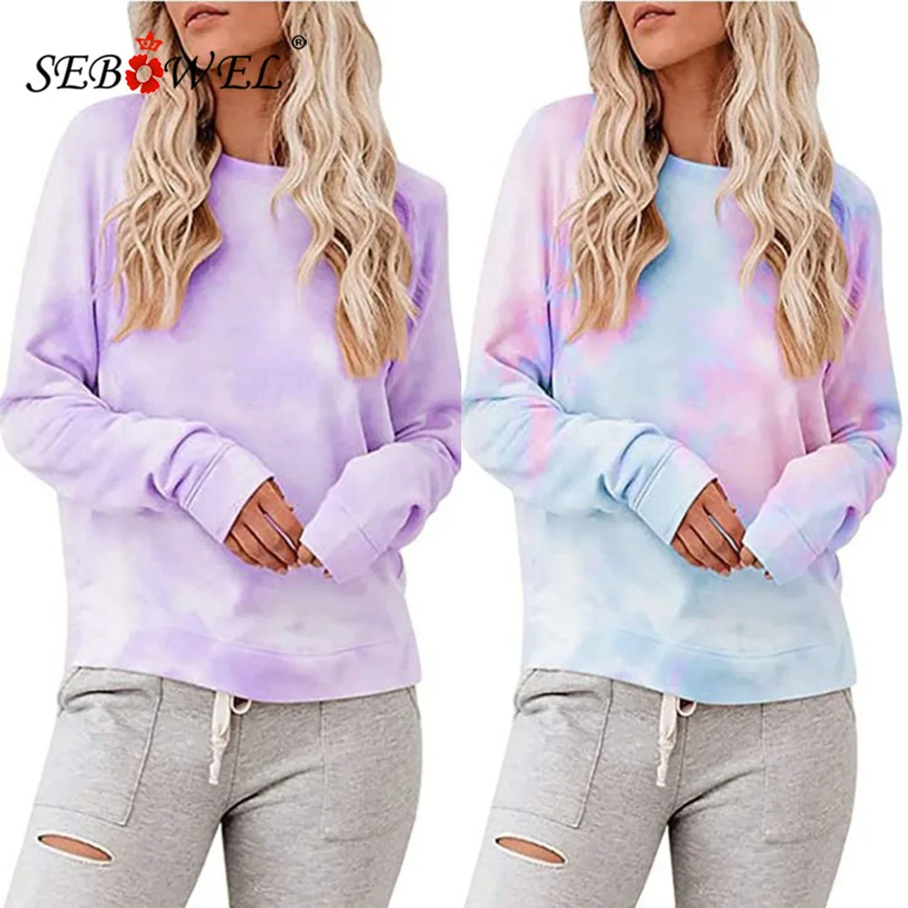 

SEBOWEL Women Tie-Dye Sweatshirt Oversized Female Long Sleeve Round Neck Autumn Loose Casual Gradient Pullover Shirt Top Clothes