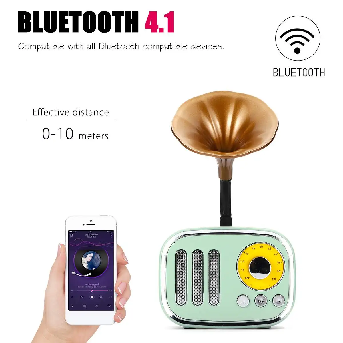 Мини-фонограф в ретро-стиле bluetooth динамик беспроводной портативный Настольный наружный сабвуфер стерео динамик AUX TF FM радио