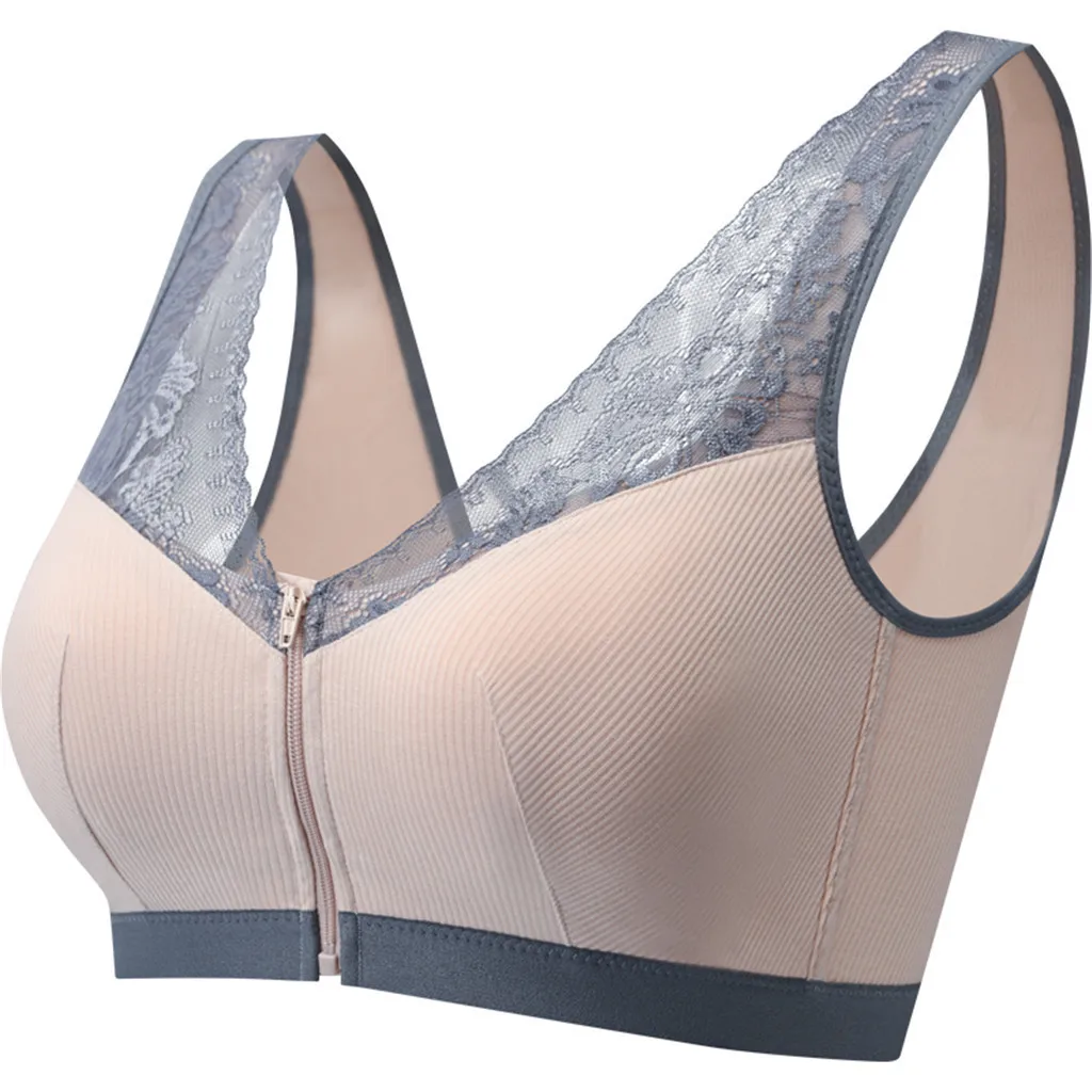 Sexy Bra Push Up Women Adjustable Zero pressure Support Front Zipper
