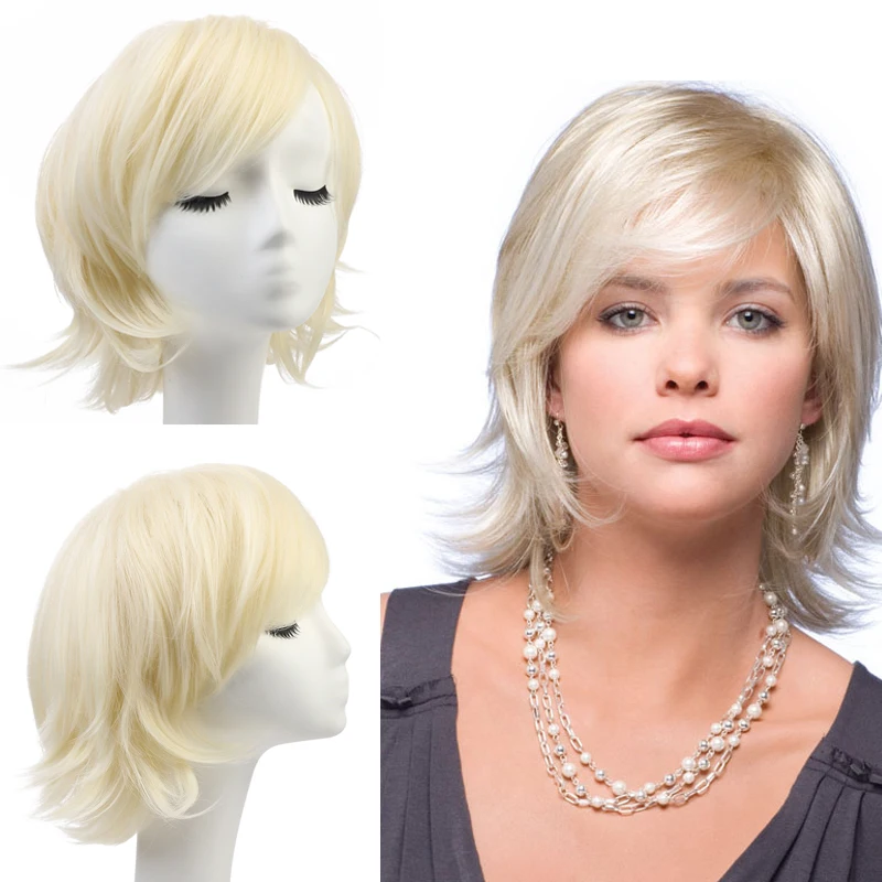 Blonde Bob Wigs With Bangs Synthetic Short for Women Cosplay Blond Dark Root Curl White Natural Hair Women's |