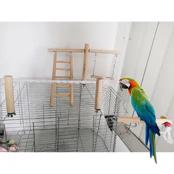 

Parrot Climbing Ladder Swing Toy Natural Wood Bird Conure Cage Stand Rope Perch