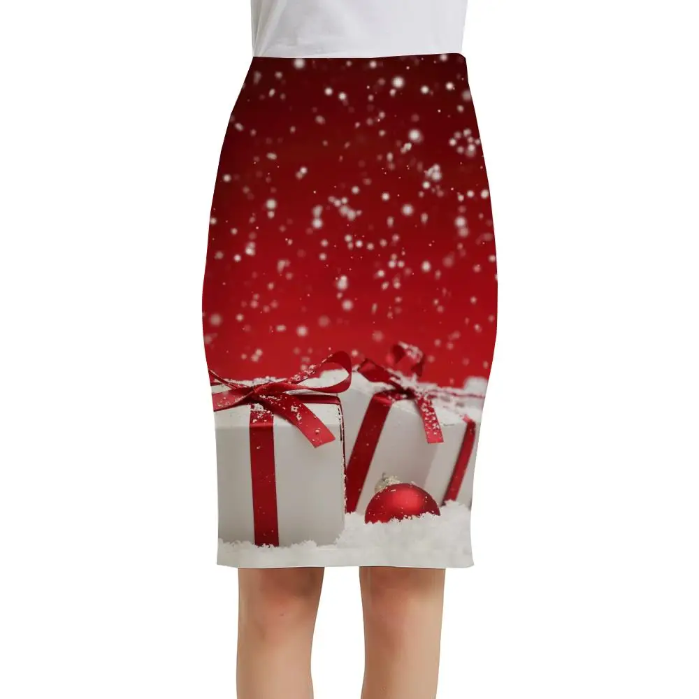 

KYKU Brand Christmas Skirts Women New Year Elegant Party Pencil Red Office Ladies Skirts Womens Vintage Cool Korean New