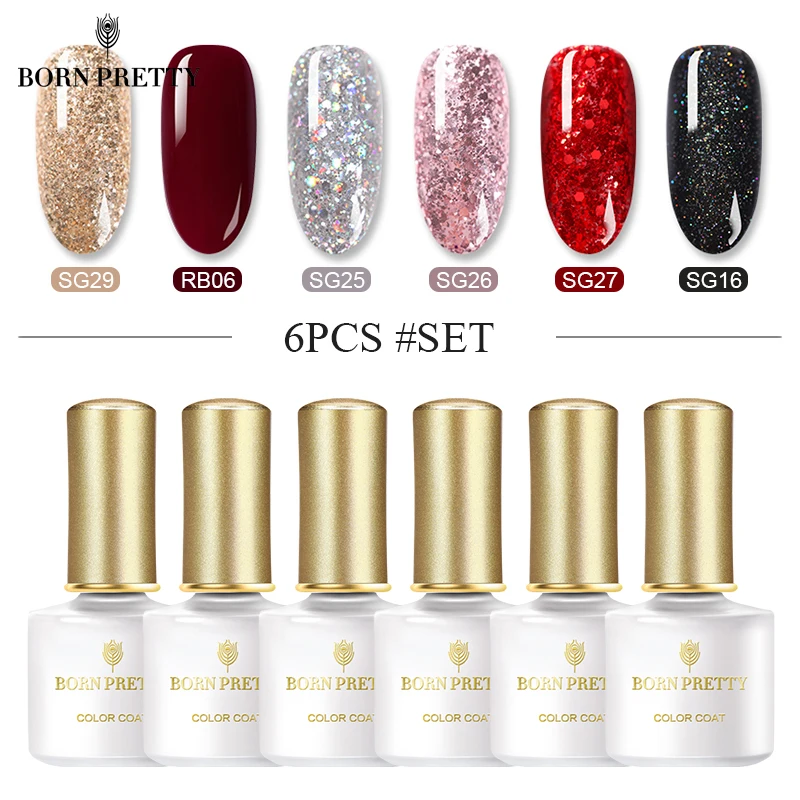 BORN PRETTY 6 шт набор гель лаков для ногтей черный белый розовый отмачиваемый Гель | Гель для ногтей -4000420760521