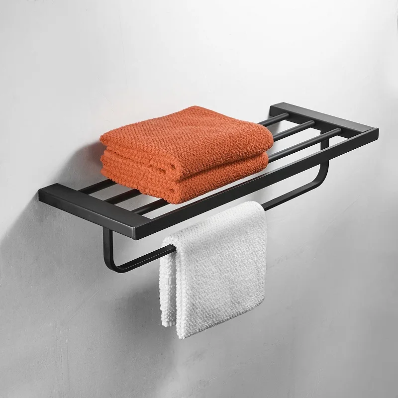 Матовое черное оборудование для ванной набор полотенец стойка угловая полка Держатель для полотенца бар из нержавеющей стали набор оборудования для ванной комнаты - Цвет: Towel rack B