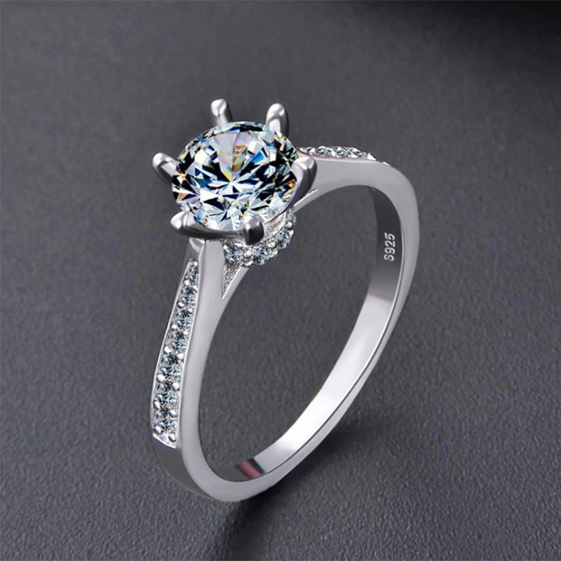 

925 Silver Color Exquisite Fashion Honeycomb six claws prong setting Wedding & Engagement Ring Made With Cubic Zirconia Jewelry