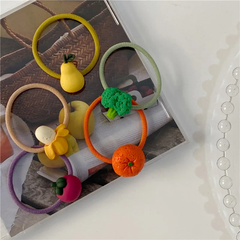 

Summer Fruit Season Cute Color Children's Small Hair Band Orange Pear Pineapple Hair Band Korean Rubber Band New Style