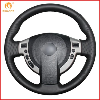 

MEWANT Black Genuine Leather Car Steering Wheel Cover for Nissan QASHQAI X-Trail NV200 Rogue Interior Accessories Parts