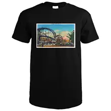 Coney lsland, Nueva York-vista de la montaña rusa de ciclón #1-Vintage medio tono 18666 (camiseta negra X-grande)