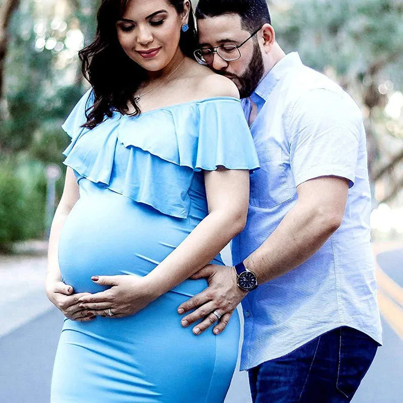 Платье с открытыми плечами для беременных длинное платье Русалка оборками