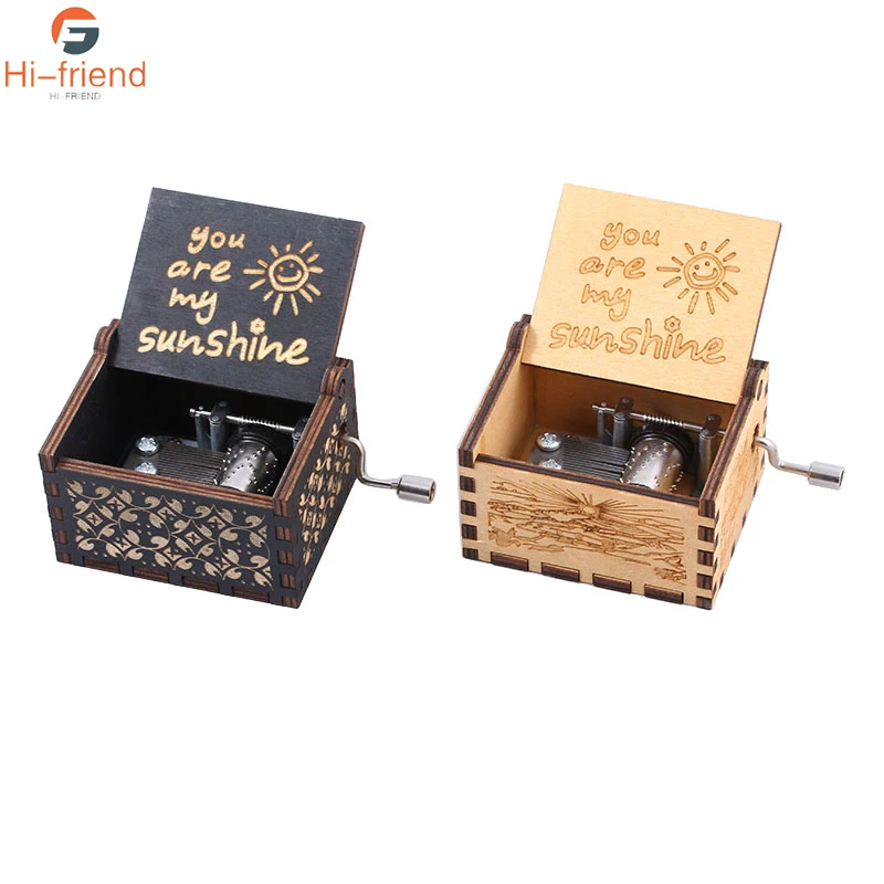 

2019 New Carved You Are My Sunshine Music Box Castle In The Sky Hand Cranked Wood Music Box Christmas Gift