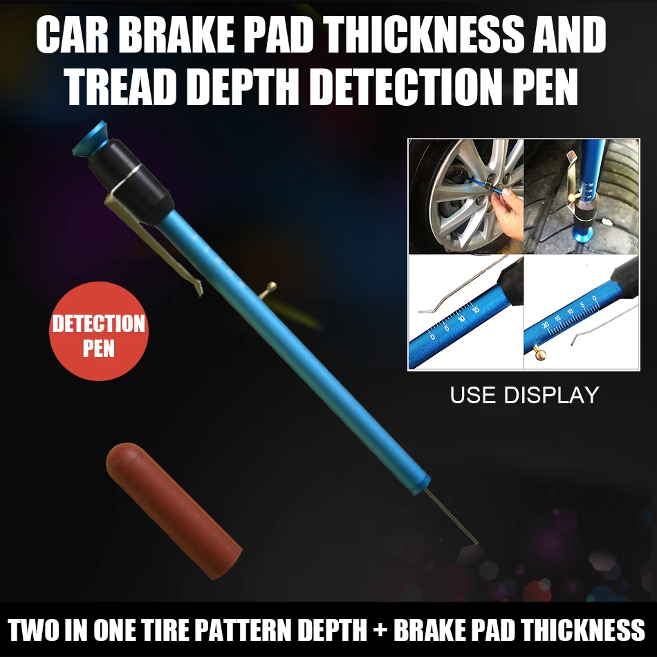

T40139 2 IN 1 Brake Pads Thickness Gauge Tire Tread Depth Measuring Checking Tool Engine Care