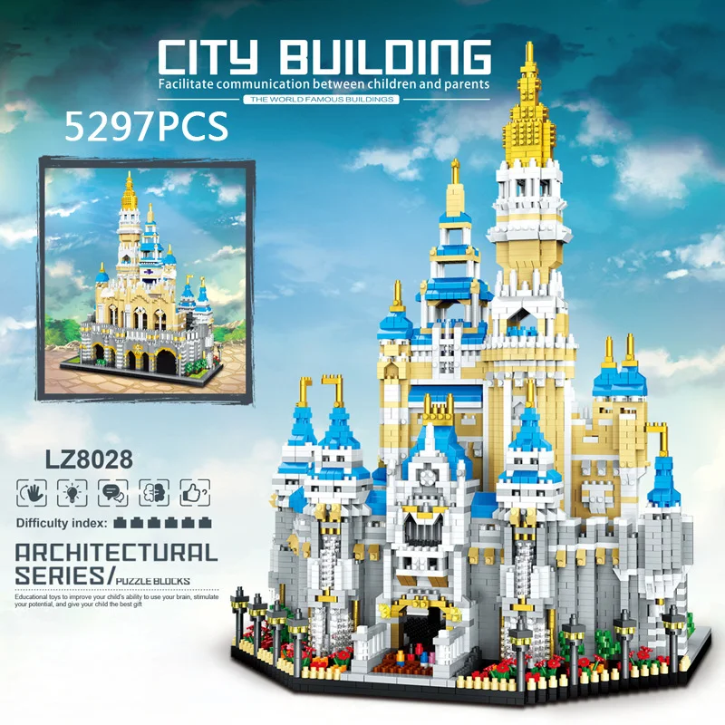 

Creative Fairy Tale Build Brick World Famous City Fairyland Castle Micro Diamond Block Assemble Model Nanobrick Toy Collection