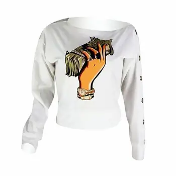 

Sexy Autumn New Women Hoodies Off the Shoulder Designer Dollar Printed Sweatshirts Vestido