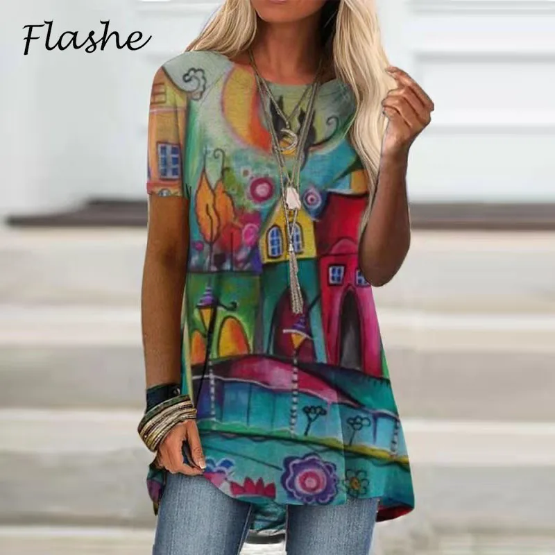 Camiseta de manga corta con cuello redondo para mujer, ropa Vintage estampada, informal, holgada, de gran tamaño, novedad de verano