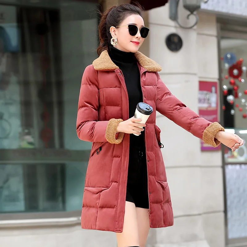 

Cotton-padded Clothes Women's Mid-length 2019 Winter New Style Korean-style Slim Fit Cotton-padded Jacket Gold Velvet Thick Warm
