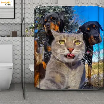 

HUGSIDEA Lovely Cat Selfie Shower/Bath Curtain Bathub Waterproof Bath Screen Polyester Fiber Bathroom Decoration Accessories